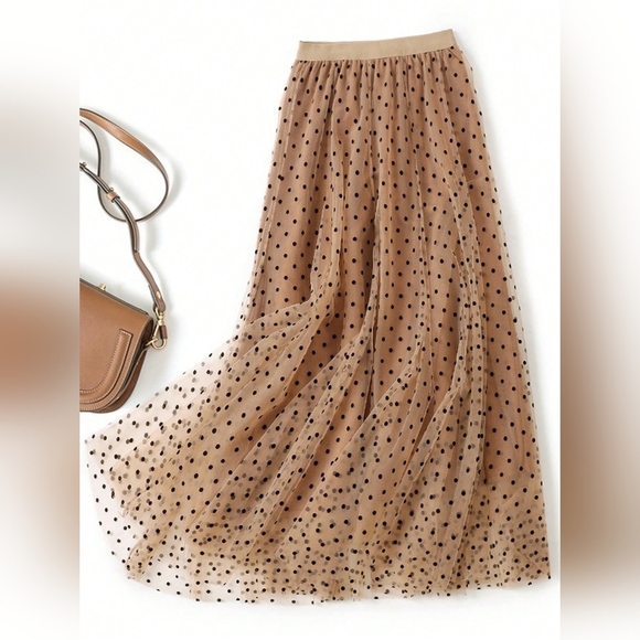 Dresses & Skirts - Polka Dot Mesh Overlay Skirt